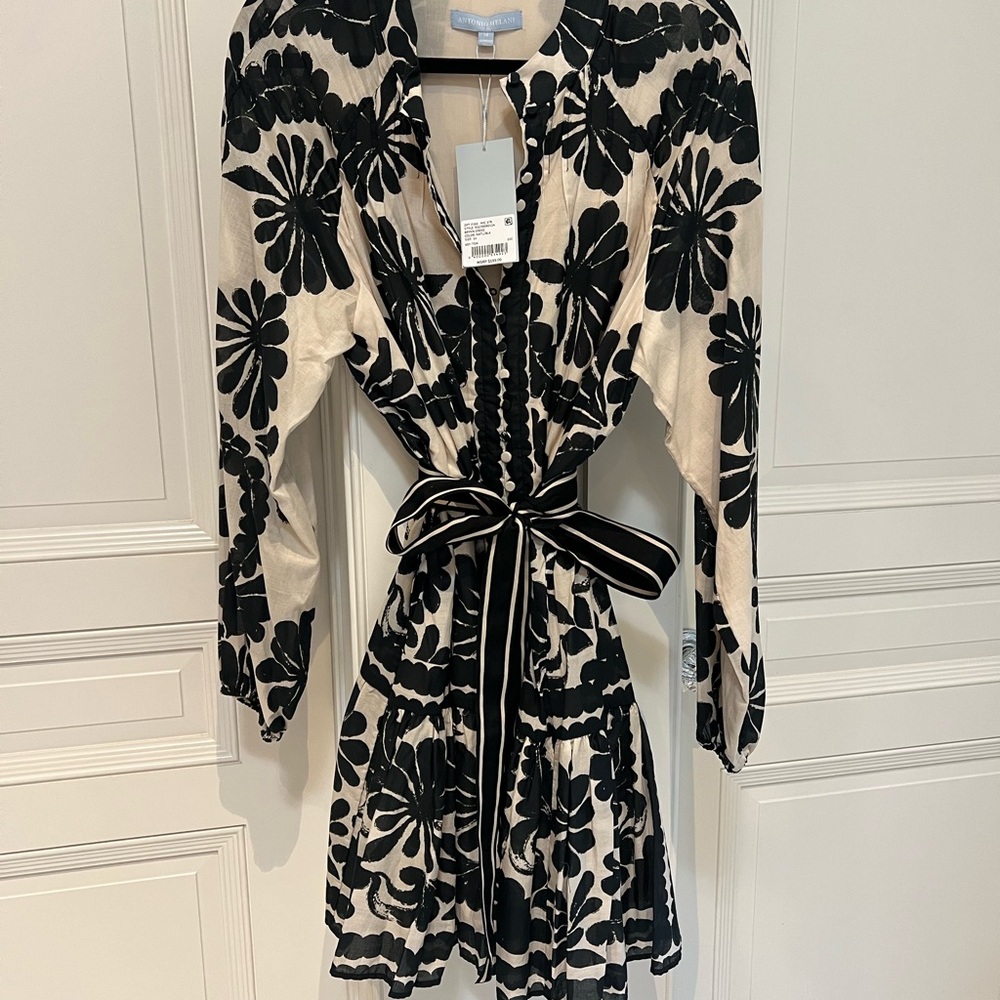 ANTONIO MELANI Black and Cream Floral Mini Dress